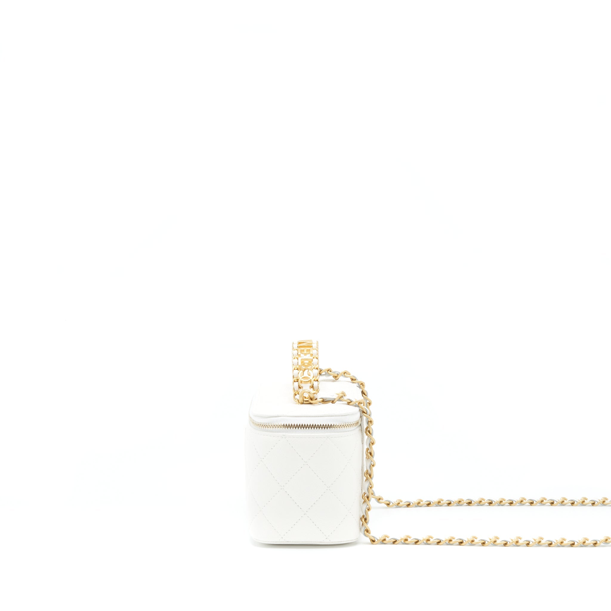 CHANEL 22S LOGO TOP HANDLE LONG VANITY CAVIAR WHITE GHW