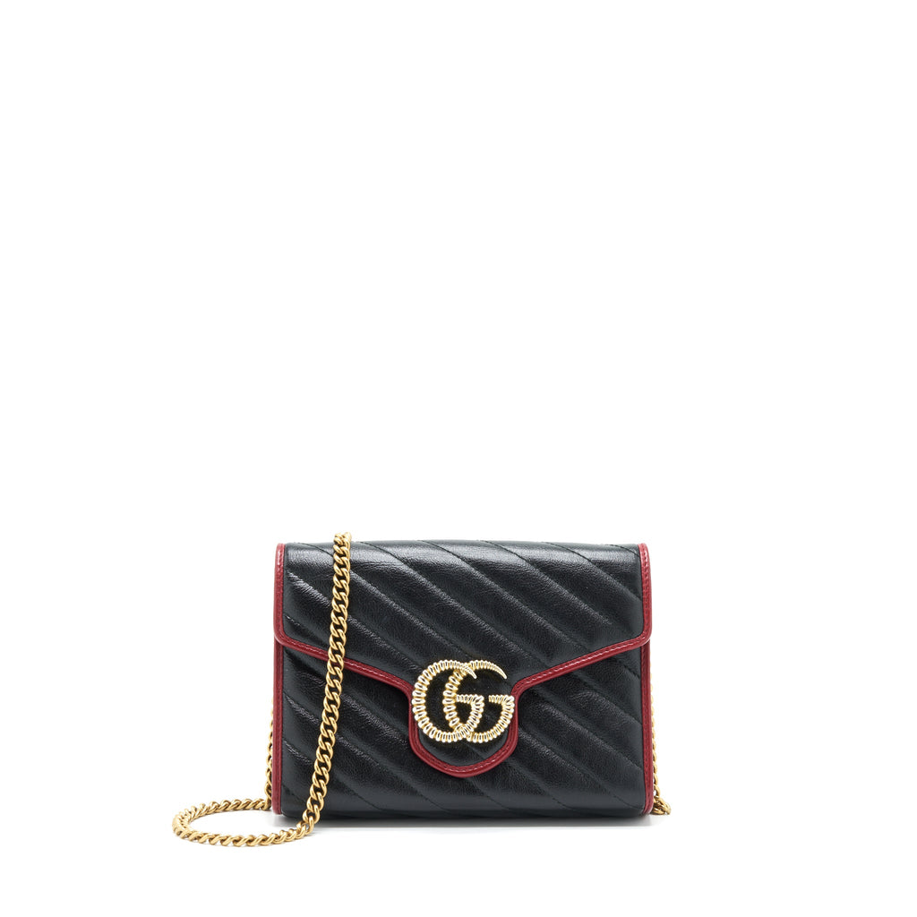 GUCCI GG MARMONT WALLET ON CHAIN BLACK GHW