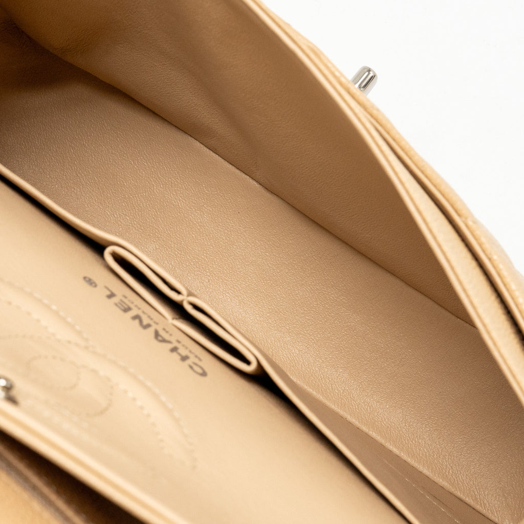 CHANEL MEDIUM CLASSIC DOUBLE FLAP BAG CAVIAR BEIGE SHW