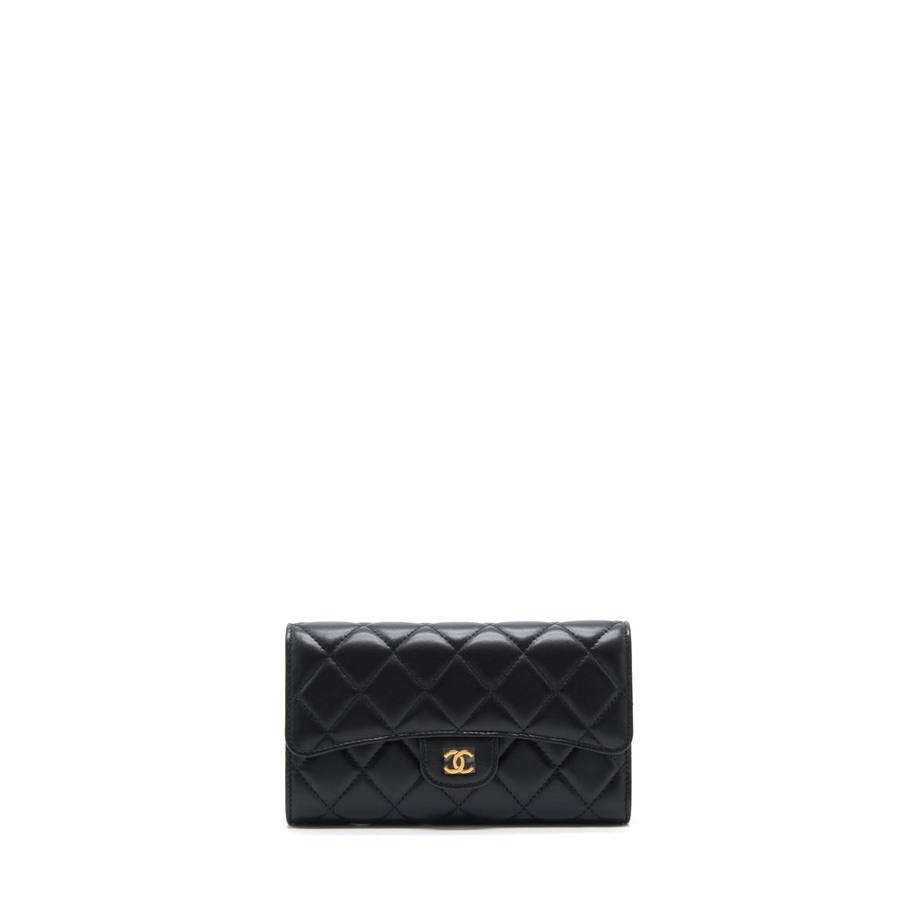 CHANEL CLASSIC LONG WALLET LAMBSKIN BLACK GHW