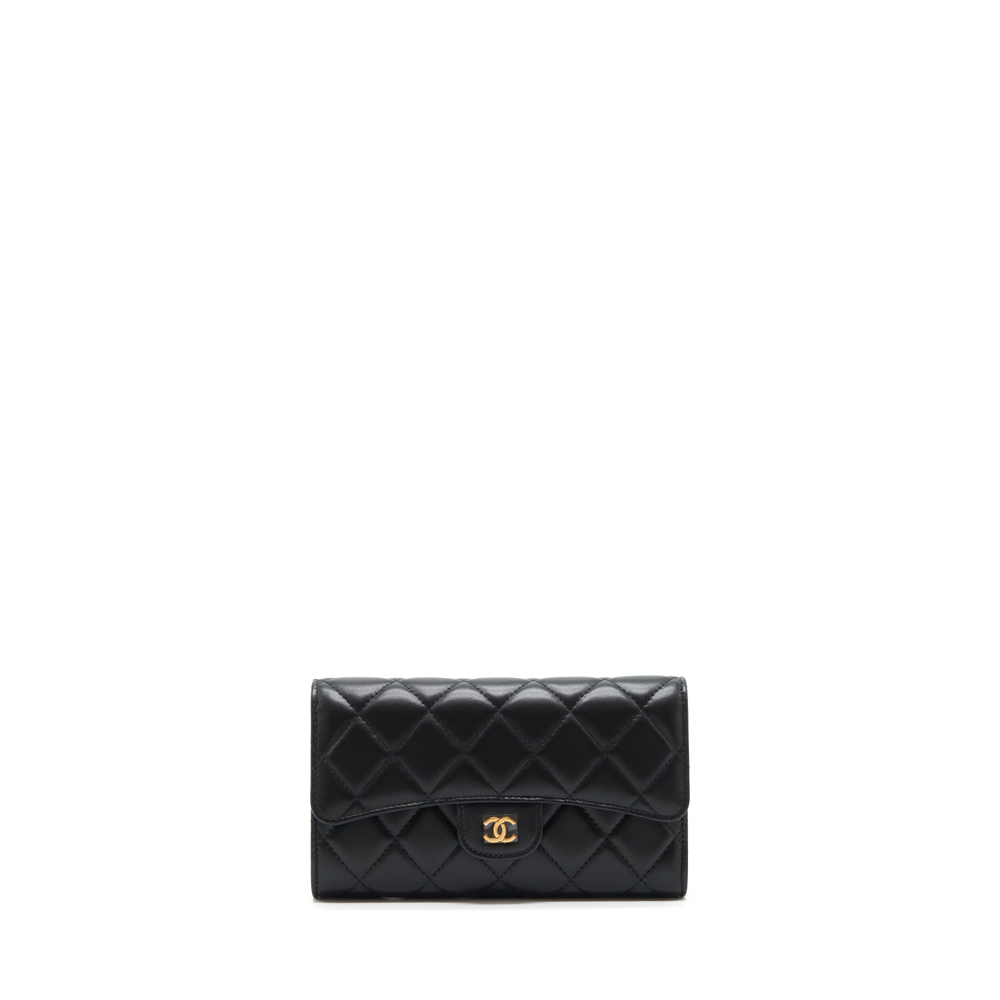CHANEL CLASSIC LONG WALLET LAMBSKIN BLACK GHW