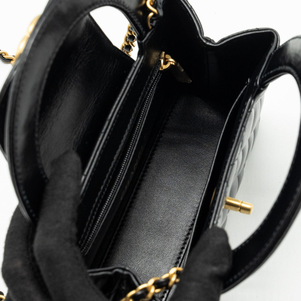 CHANEL 24A MINI SHOPPING TOTE/ MINI KELLY CALFSKIN BLACK GHW (MICROCHIP)