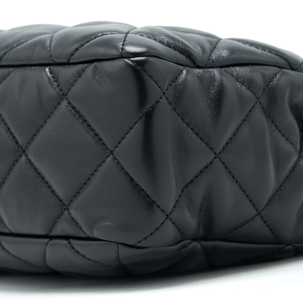 CHANEL SEASONAL TOTE BAG LAMBSKIN BLACK BRUSHED GHW(MICROCHIP)