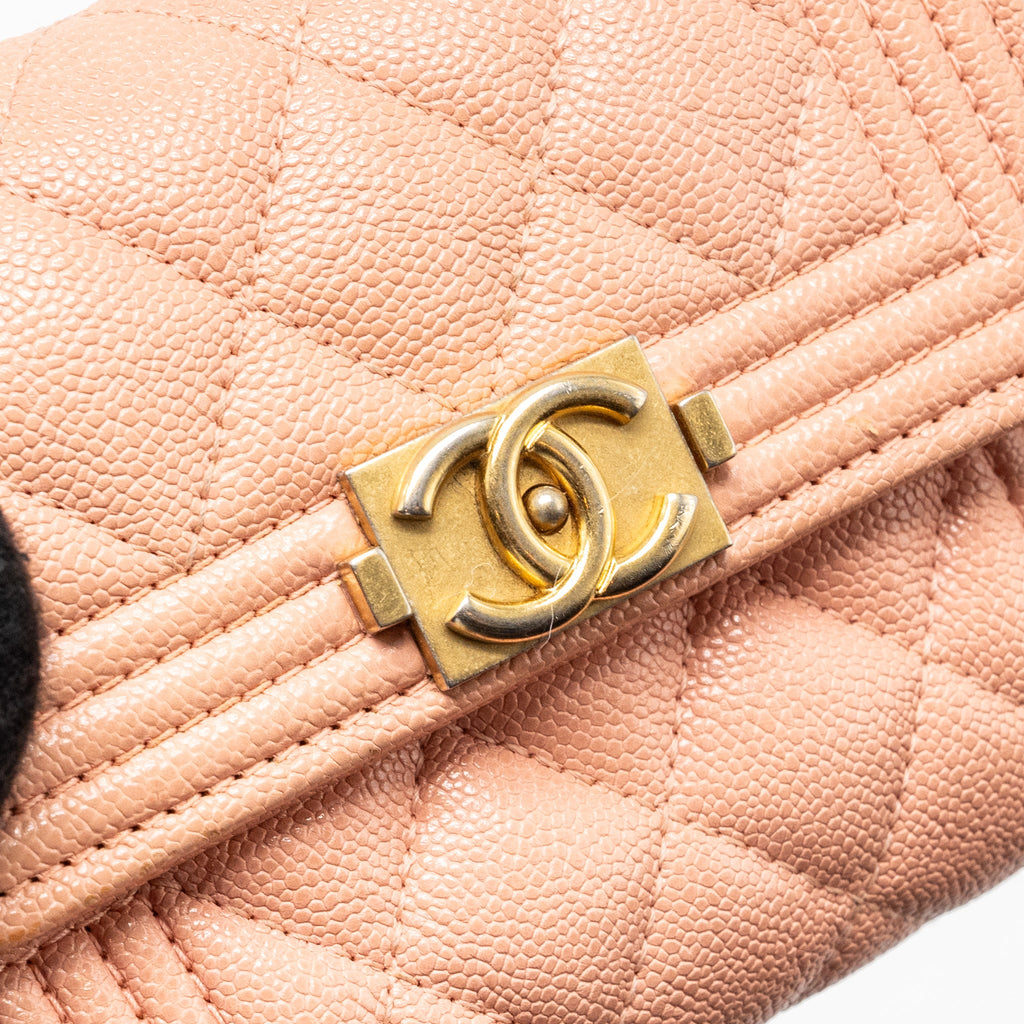 CHANEL BOY COMPACT WALLET CAVIAR PINK GHW