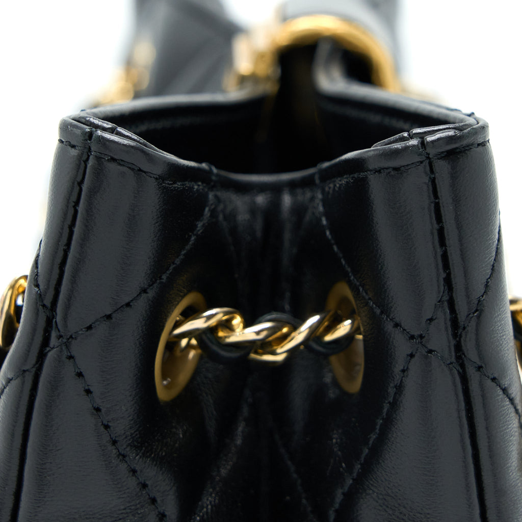 CHANEL SEASONAL TOTE BAG LAMBSKIN BLACK BRUSHED GHW(MICROCHIP)