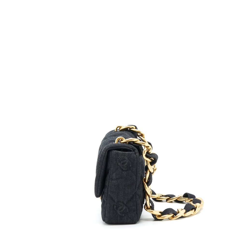 CHANEL 22S SMALL DENIM CC LOGO SHOULDER BAG GHW