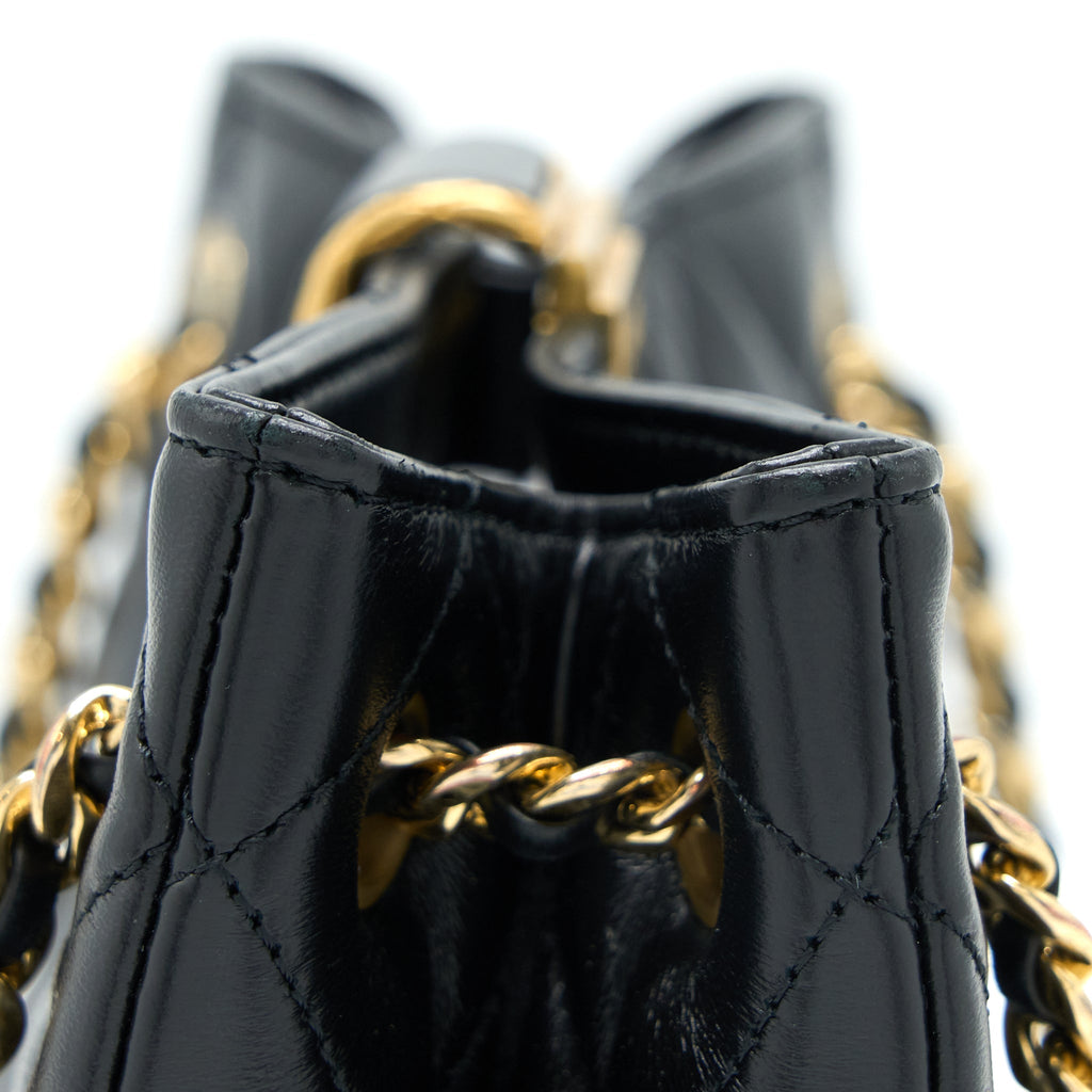 CHANEL SEASONAL TOTE BAG LAMBSKIN BLACK BRUSHED GHW(MICROCHIP)