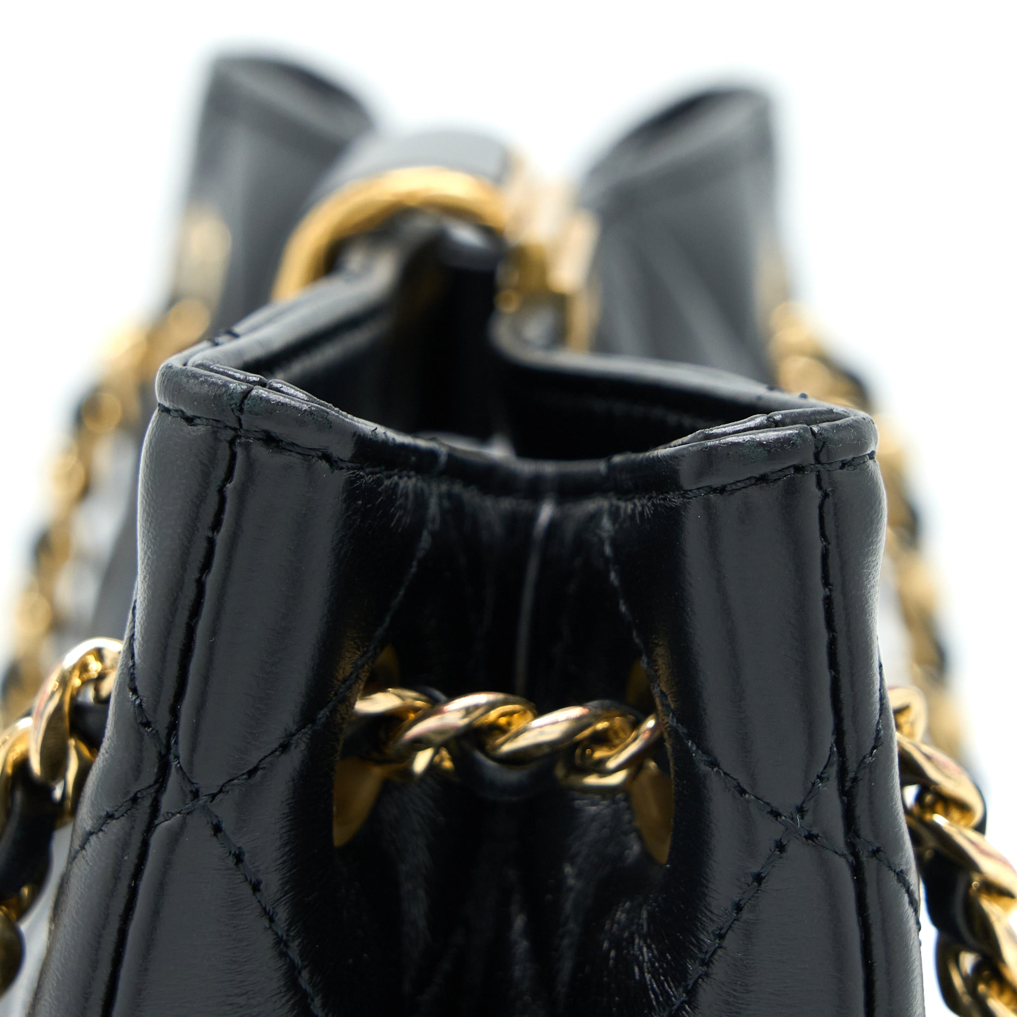 CHANEL SEASONAL TOTE BAG LAMBSKIN BLACK BRUSHED GHW(MICROCHIP)