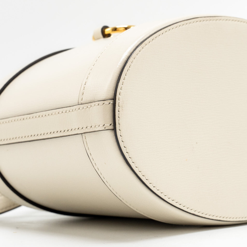 GUCCI 1955 HORSEBIT BUCKET TOTE BAG CALFSKIN WHITE GHW