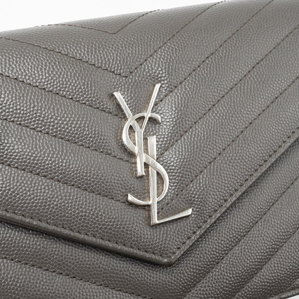 SAINT LAURENT/YSL ENVELOP CHAIN BAG CALFSKIN GREY SHW