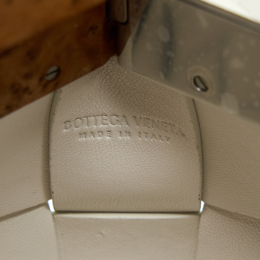 BOTTEGA VENETA WOOD METAL HANDLE SNAP POUCH WHITE MULTICOLOUR HARDWARE