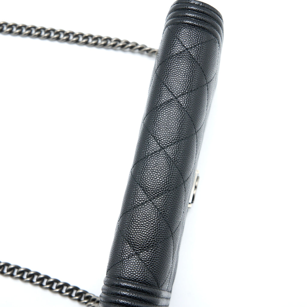 CHANEL BOY WALLET ON CHAIN CAVIAR BLACK RUTHENIUM HARDWARE (MICROCHIP)