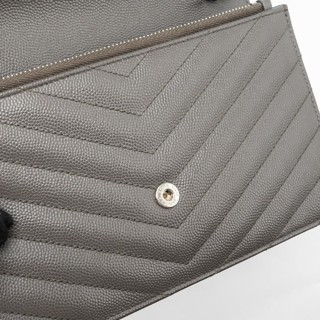 SAINT LAURENT/YSL ENVELOP CHAIN BAG CALFSKIN GREY SHW