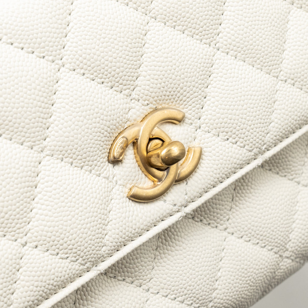 CHANEL DETAILED TOP HANDLE SMALL COCO HANDLE CAVIAR WHITE GHW (MICROCHIP)