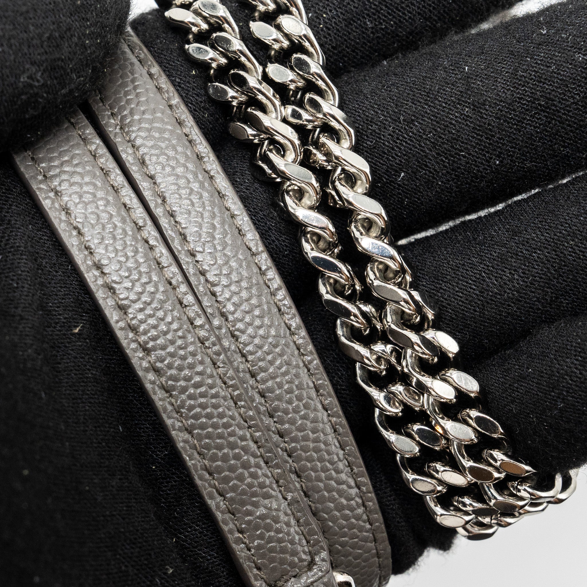 SAINT LAURENT/YSL ENVELOP CHAIN BAG CALFSKIN GREY SHW