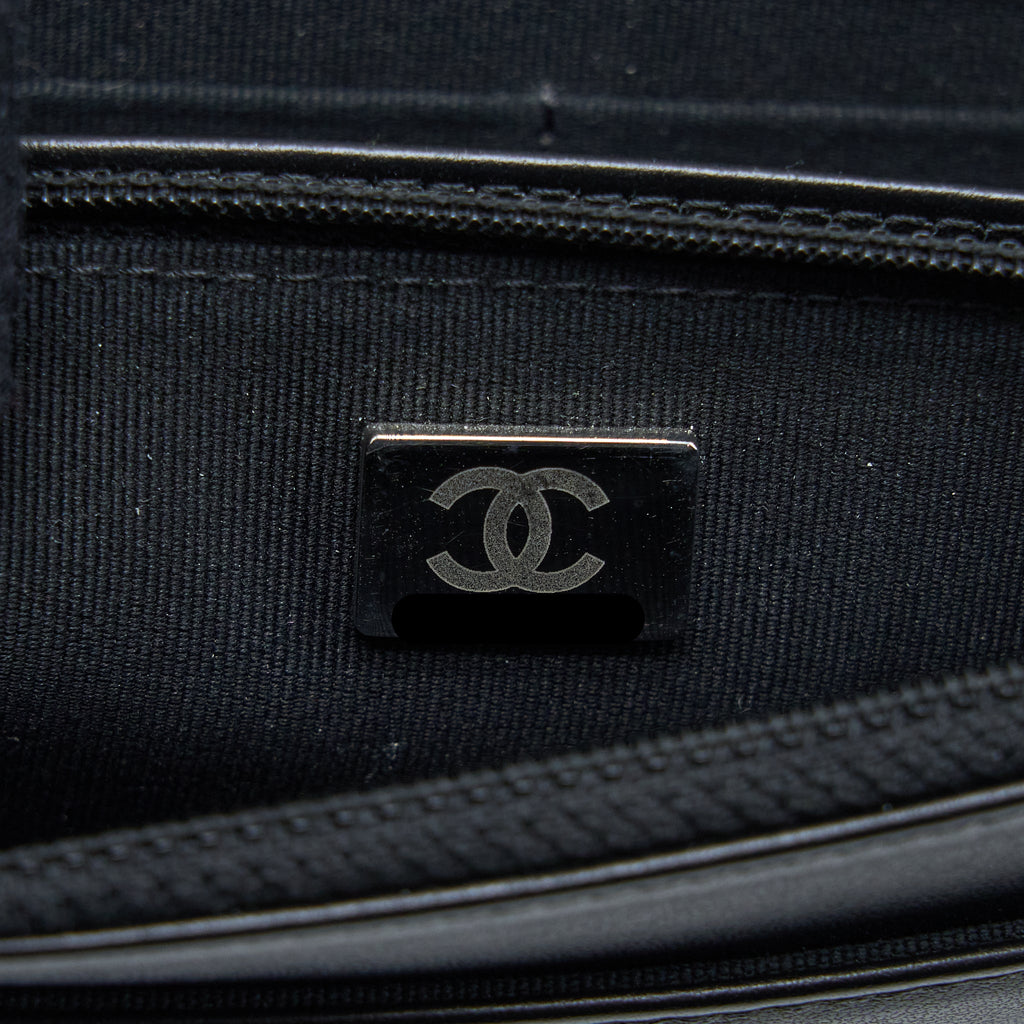 CHANEL BOY WALLET ON CHAIN CAVIAR BLACK RUTHENIUM HARDWARE (MICROCHIP)