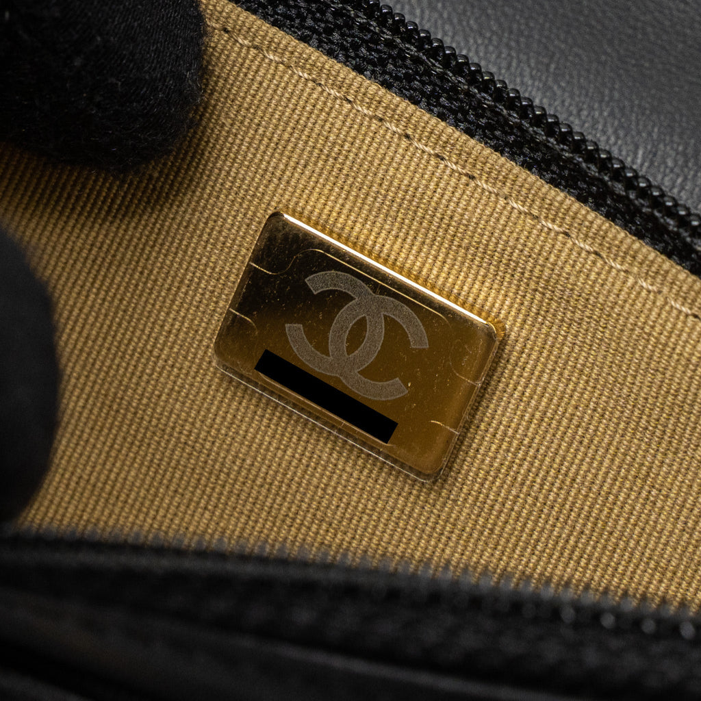 CHANEL PEARL CRUSH WALLET ON CHAIN LAMBSKIN BLACK GHW (MICROCHIP)