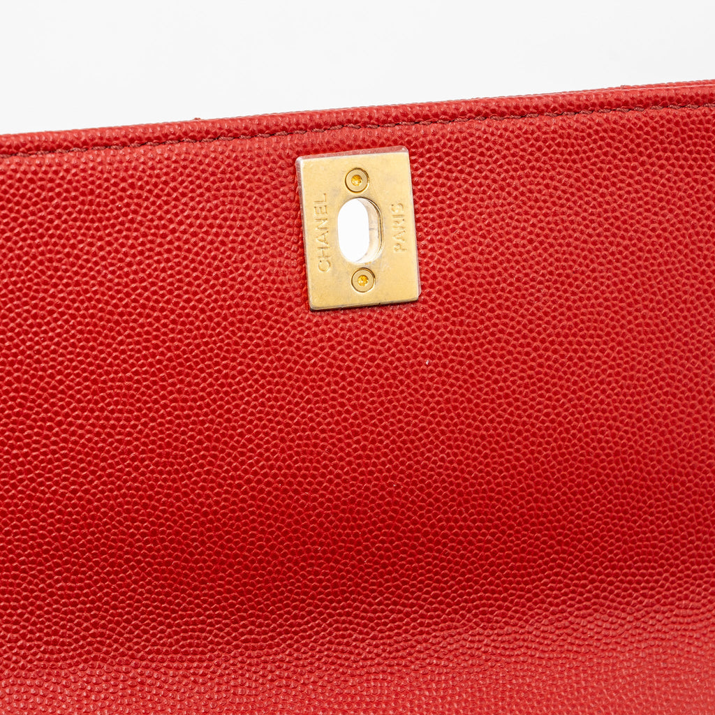 CHANEL SMALL COCO HANDLE CHEVRON CAVIAR RED BRUSHED GHW