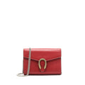 GUCCI DIONYSUS LEATHER MINI CHAIN RED BAG GOLD AND SILVER HARDWARE