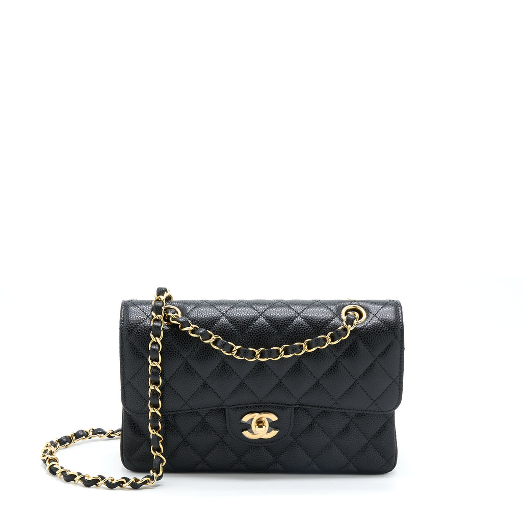 CHANEL SMALL CLASSIC DOUBLE FLAP BAG CAVIAR BLACK GHW (MICROCHIP)