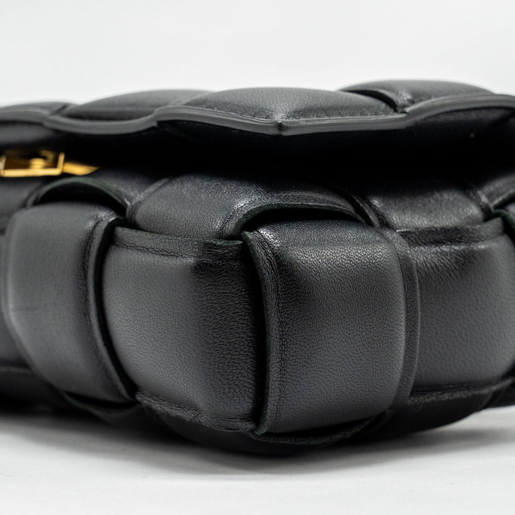 BOTTEGA VENETA SMALL PADDED CASSETTE BAG LAMBSKIN BLACK GHW