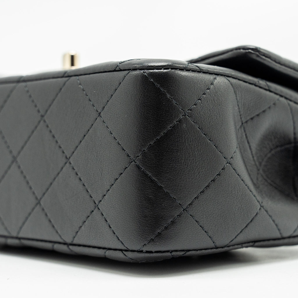 CHANEL TOP HANDLE MINI RECTANGULAR FLAP BAG LAMBSKIN BLACK LGHW (MICROCHIP)