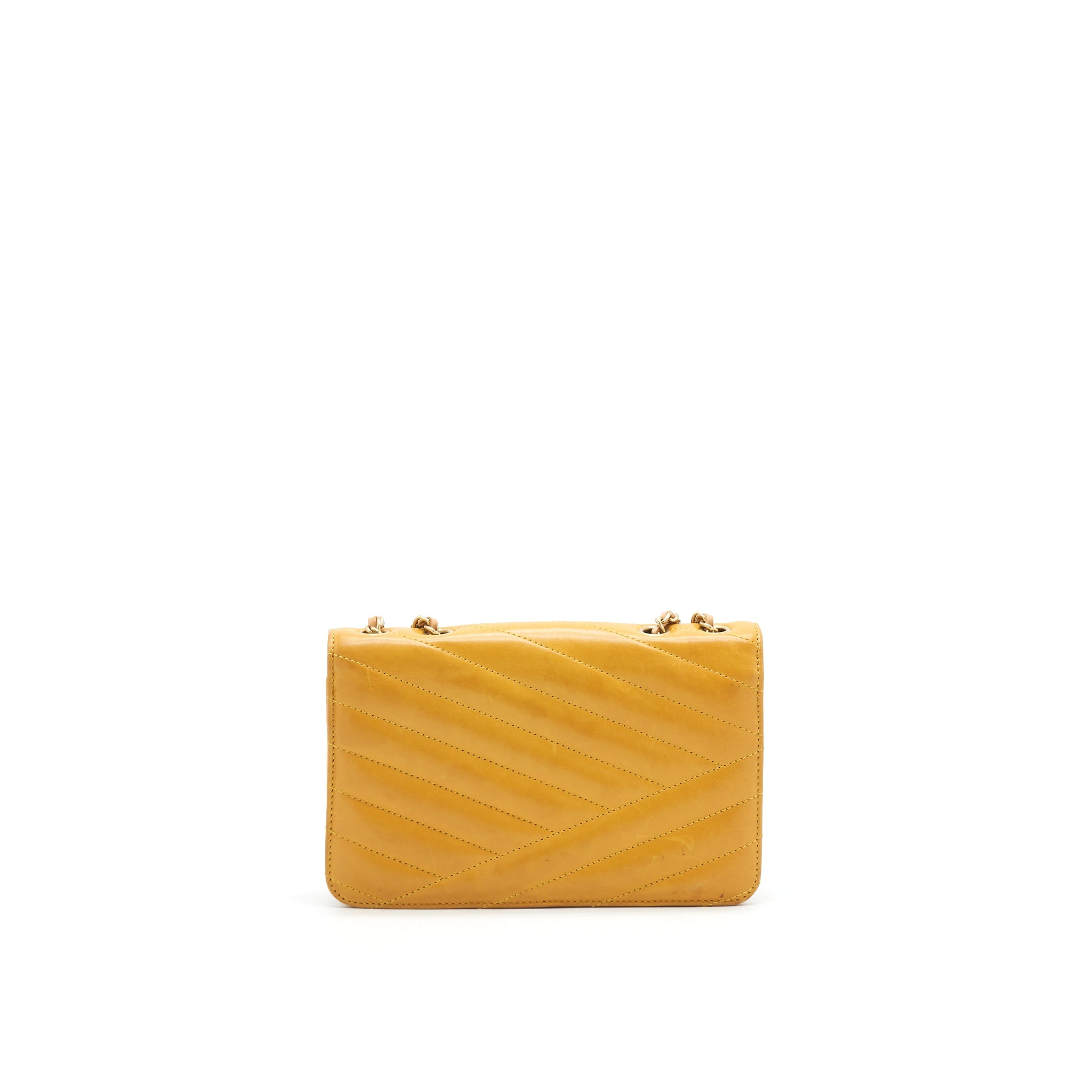 CHANEL CHEVRON ENVELOPE FLAP BAG WITH CHAIN IN YELLOW GHW