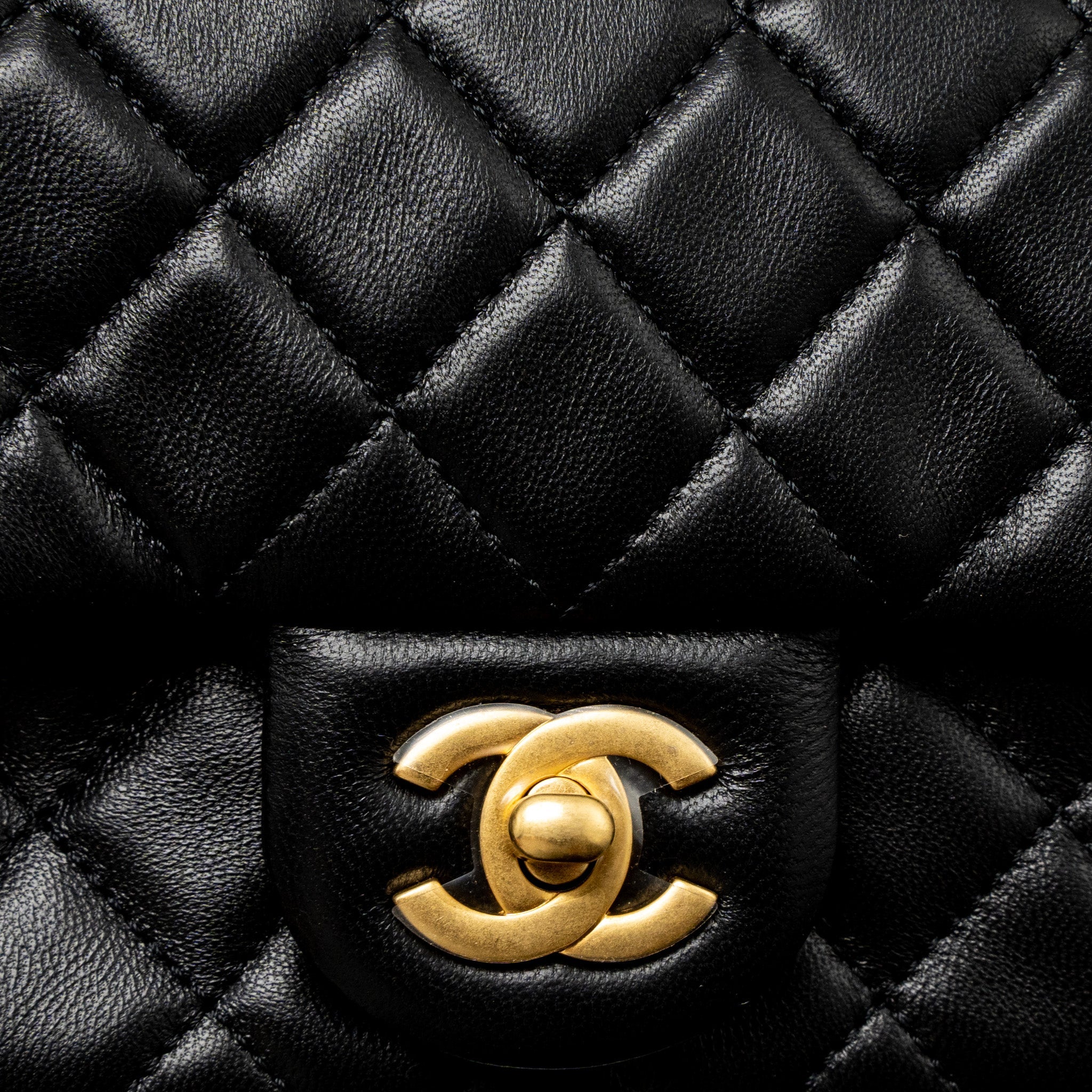 CHANEL PEARL CRUSH MINI SQUARE FLAP BAG LAMBSKIN BLACK BRUSHED GHW (MICROCHIP)