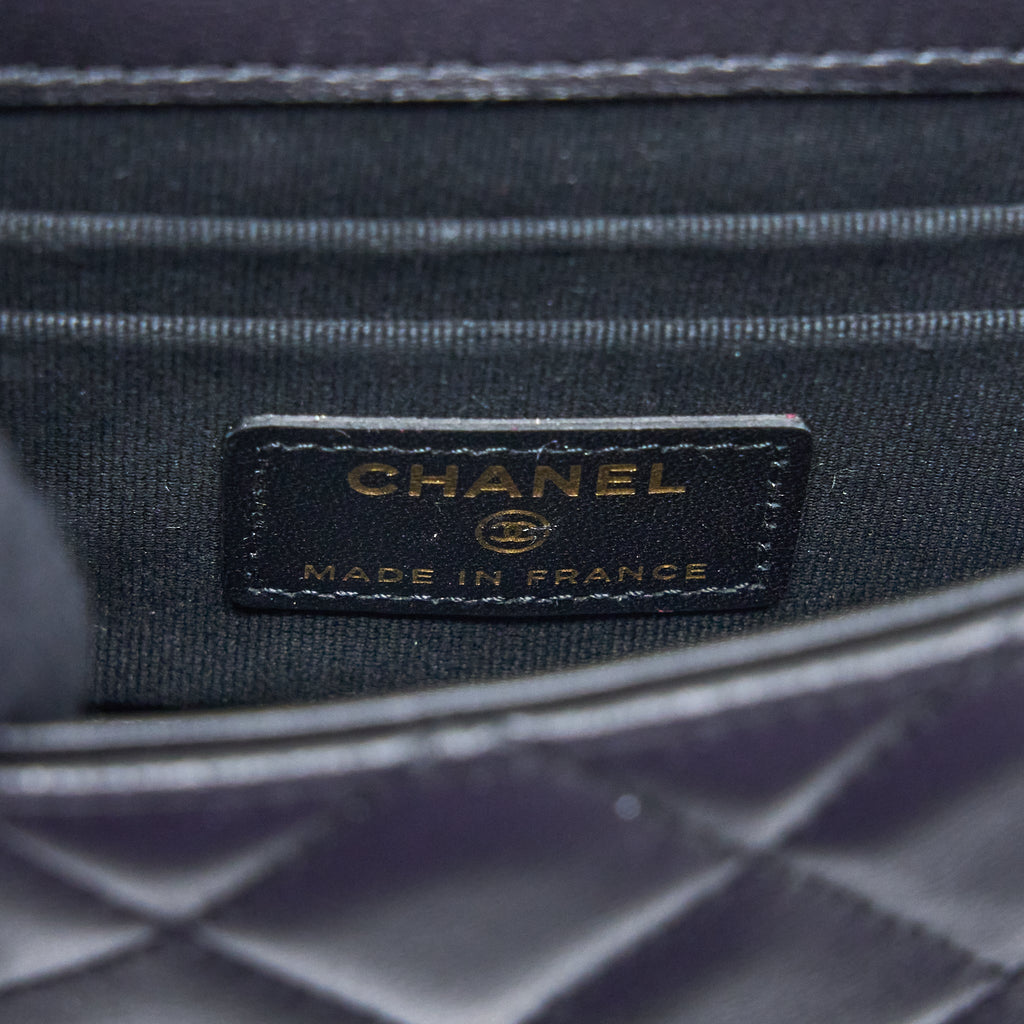 CHANEL TOP HANDLE MINI FLAP CHAIN BAG LAMBSKIN BLACK LGHW