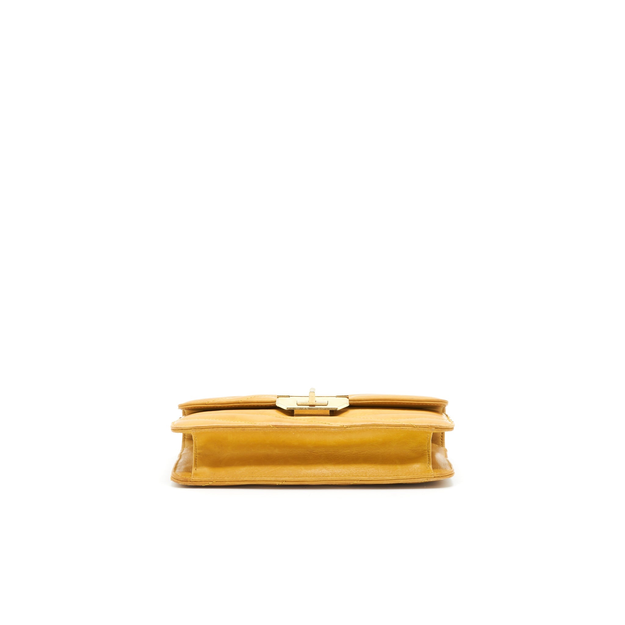 CHANEL CHEVRON ENVELOPE FLAP BAG WITH CHAIN IN YELLOW GHW