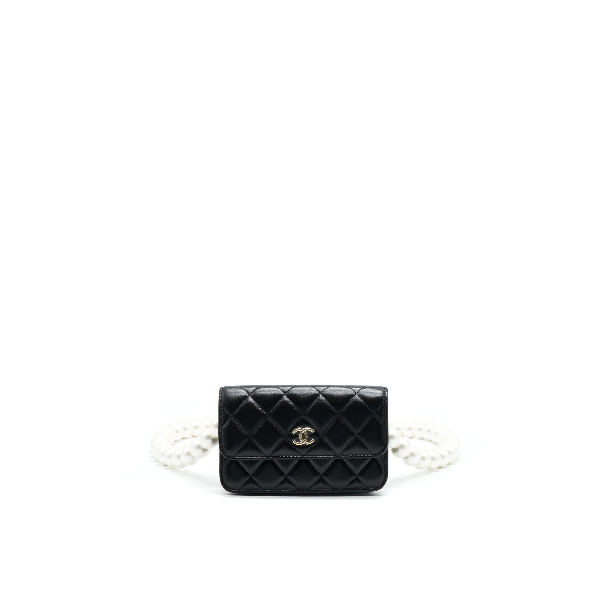 CHANEL GIANT PEARL CLUTCH WITH CHAIN CALFSKIN BLACK LGHW