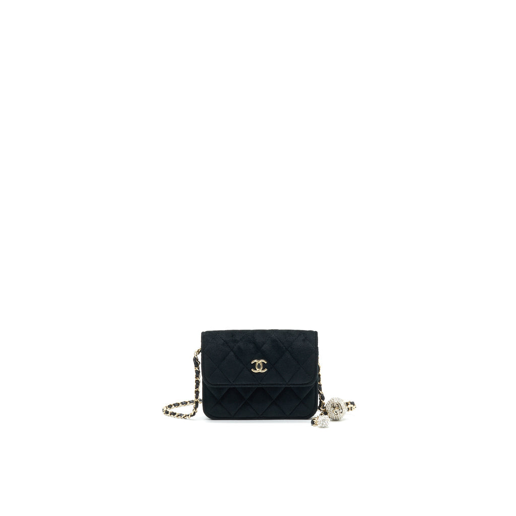 CHANEL VELVET PEARL CRUSH MINI BELT BAG BLACK WITH LGHW