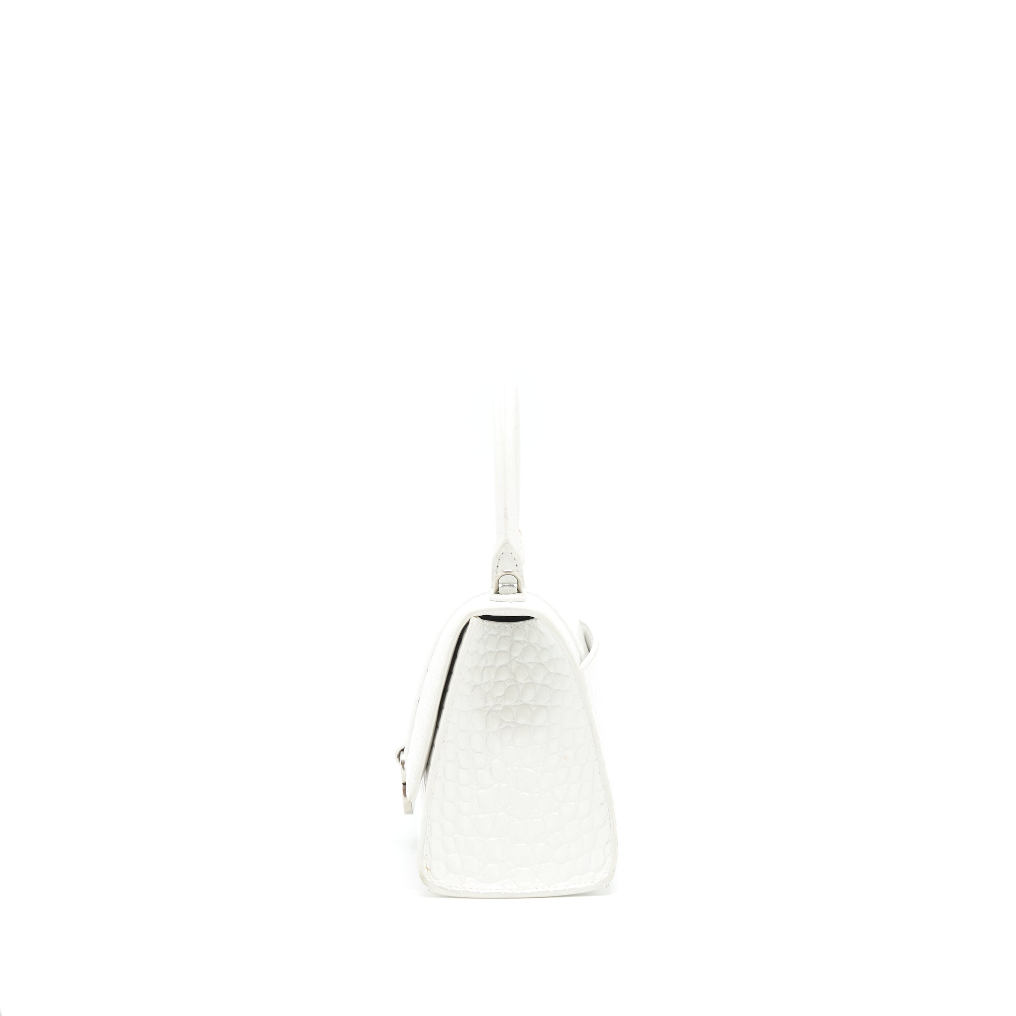 BALENCIAGA HOURGLASS S CROC EMBOSSED CALFSKIN WHITE SHW