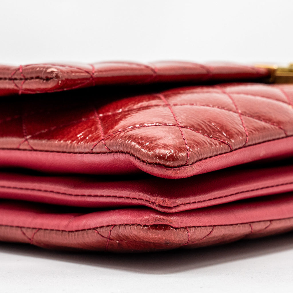CHANEL SEASONAL FLAP BAG PATENT GOATSKIN/LAMBSKIN RED GHW