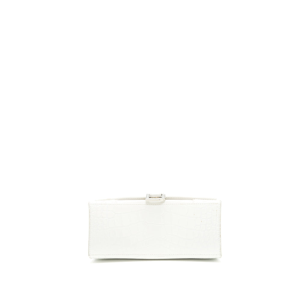BALENCIAGA HOURGLASS S CROC EMBOSSED CALFSKIN WHITE SHW