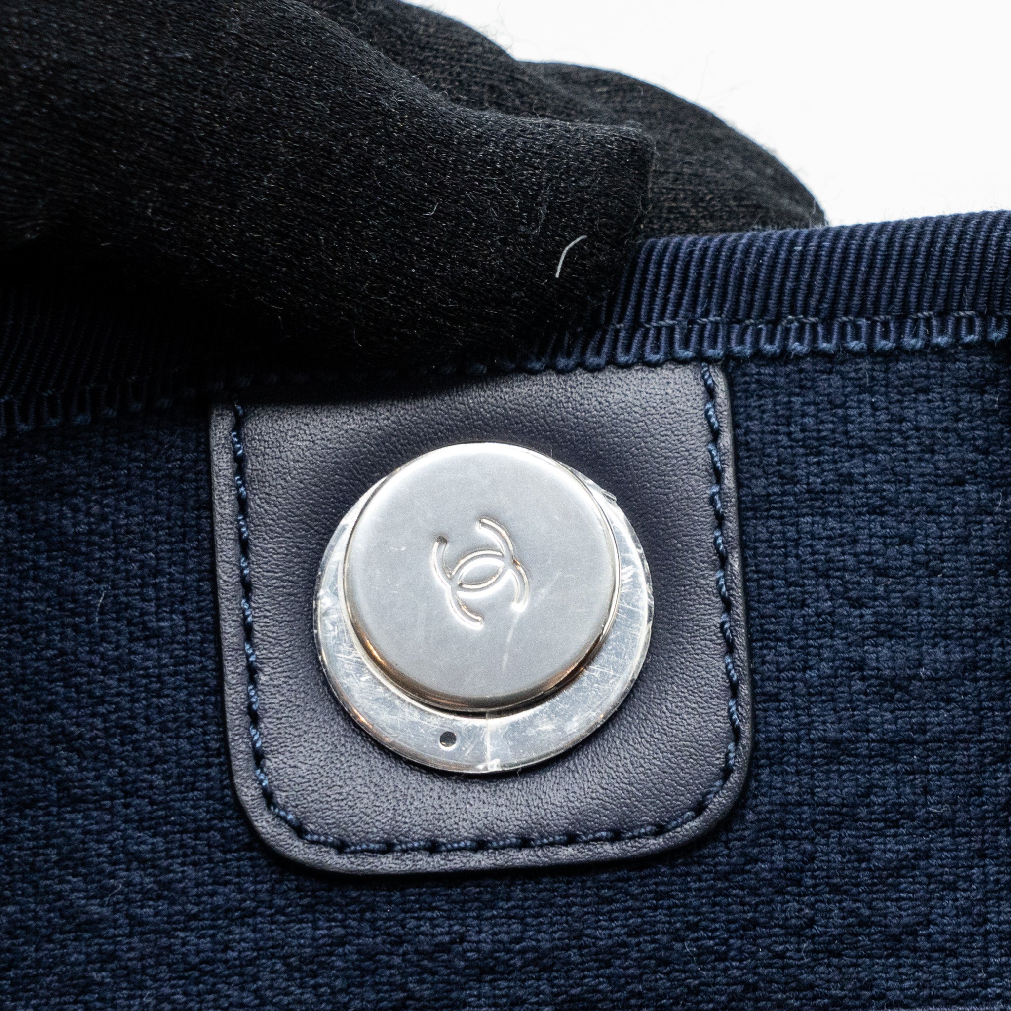 CHANEL DEAUVILLE TOTE BAG CANVAS NAVY SHW(MICROCHIP)