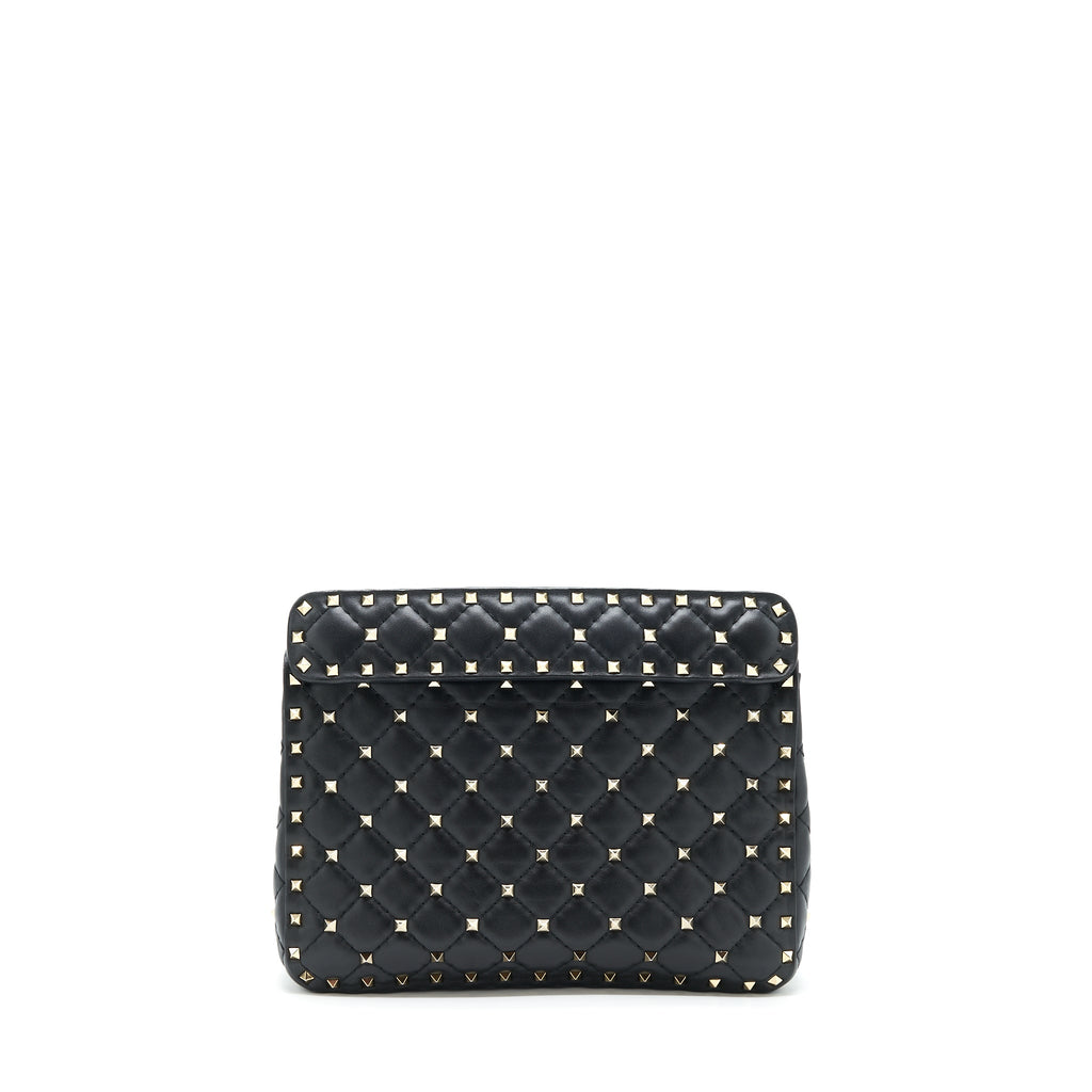 VALENTINO GARAVANI MEDIUM ROCKSTUD SPIKE SHOULDER BLACK LETTER PRINT LGHW