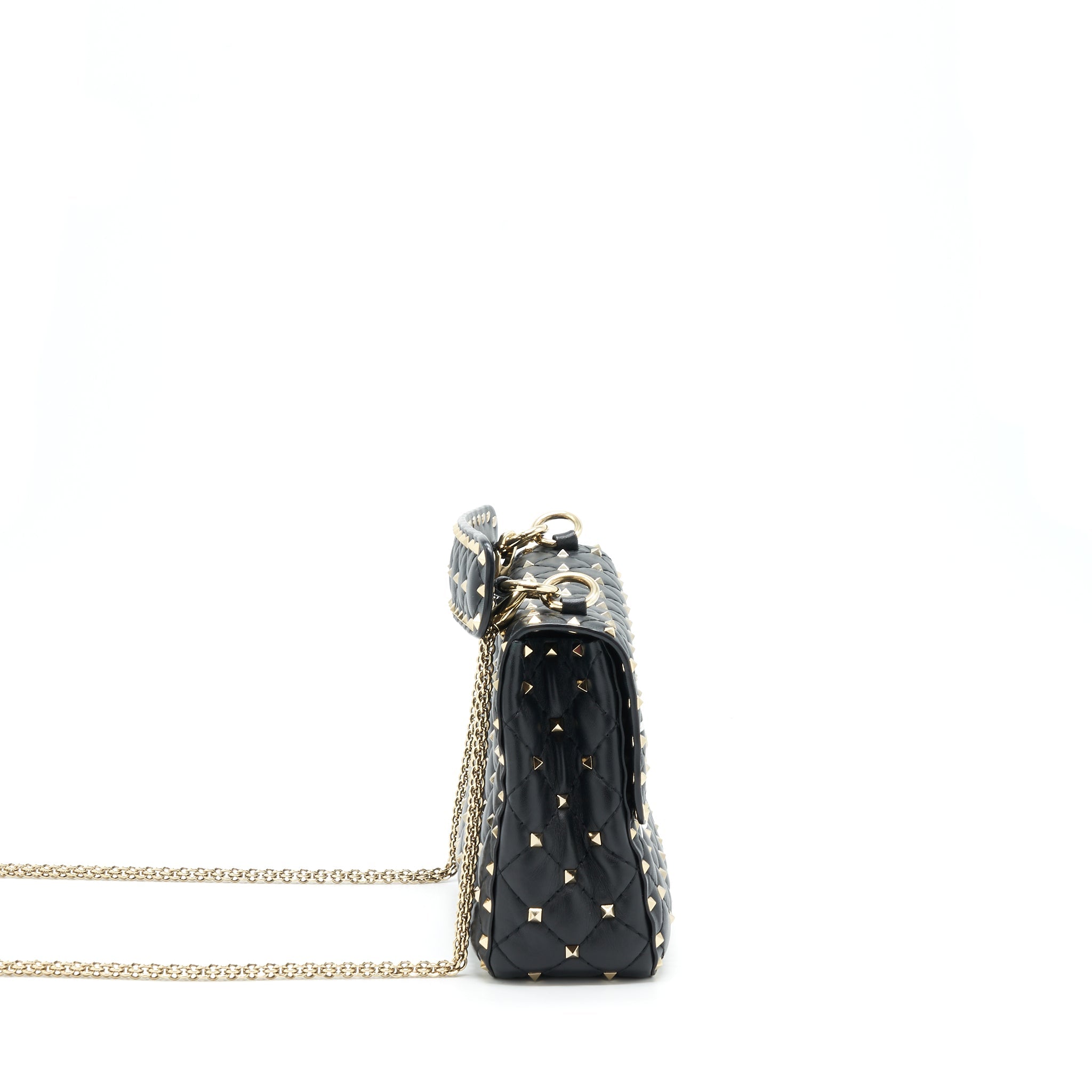 VALENTINO GARAVANI MEDIUM ROCKSTUD SPIKE SHOULDER BLACK LETTER PRINT LGHW