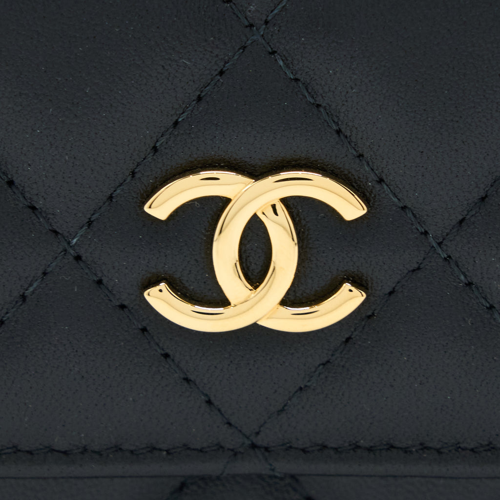 CHANEL JEWEL HOOK CARDHOLDER LAMBSKIN BLACK GHW