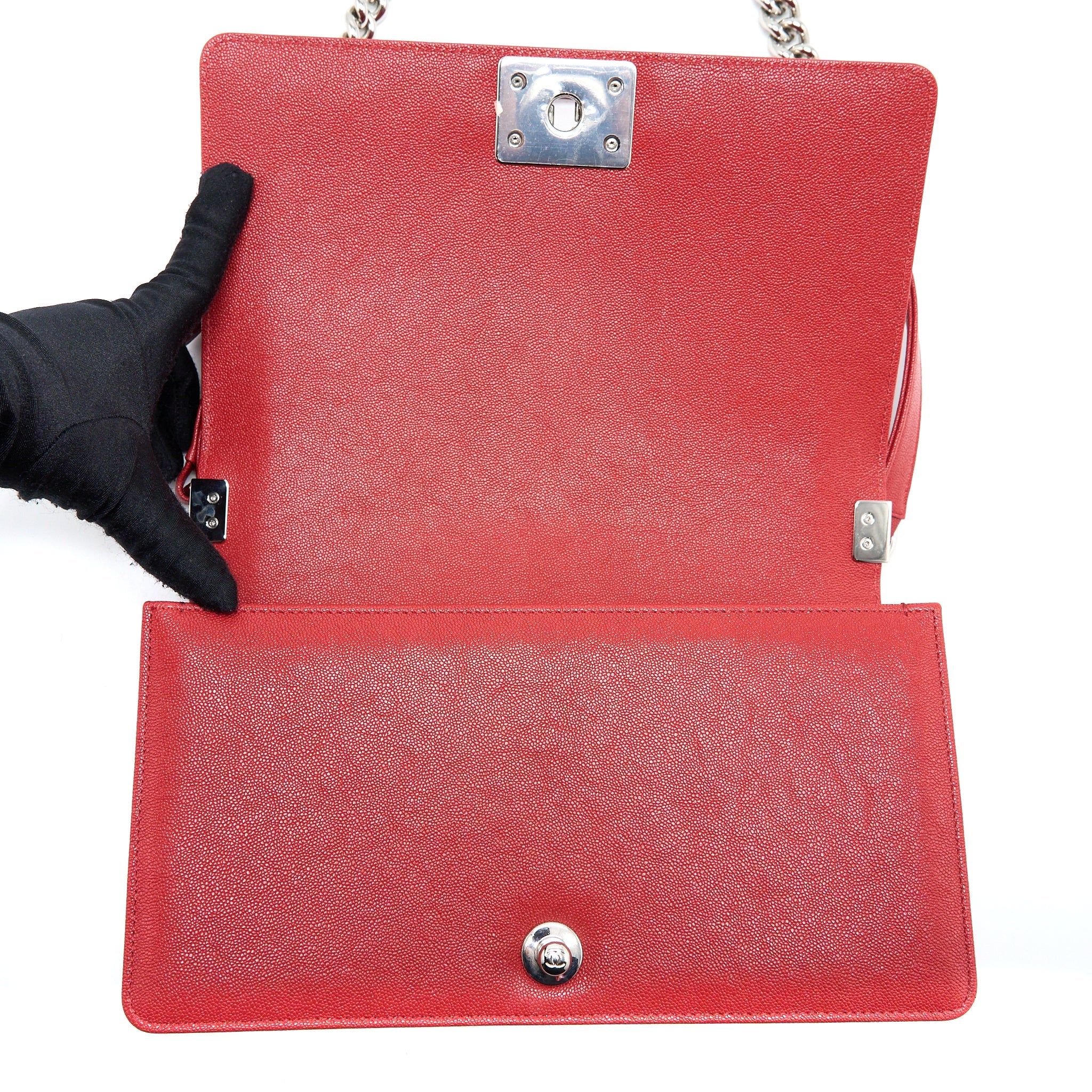 CHANEL MEDIUM BOY BAG GRAINED CALFSKIN RED SHW