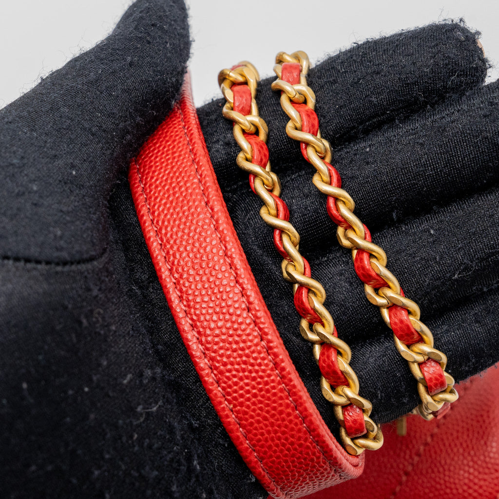 CHANEL SMALL COCO HANDLE CHEVRON CAVIAR RED BRUSHED GHW