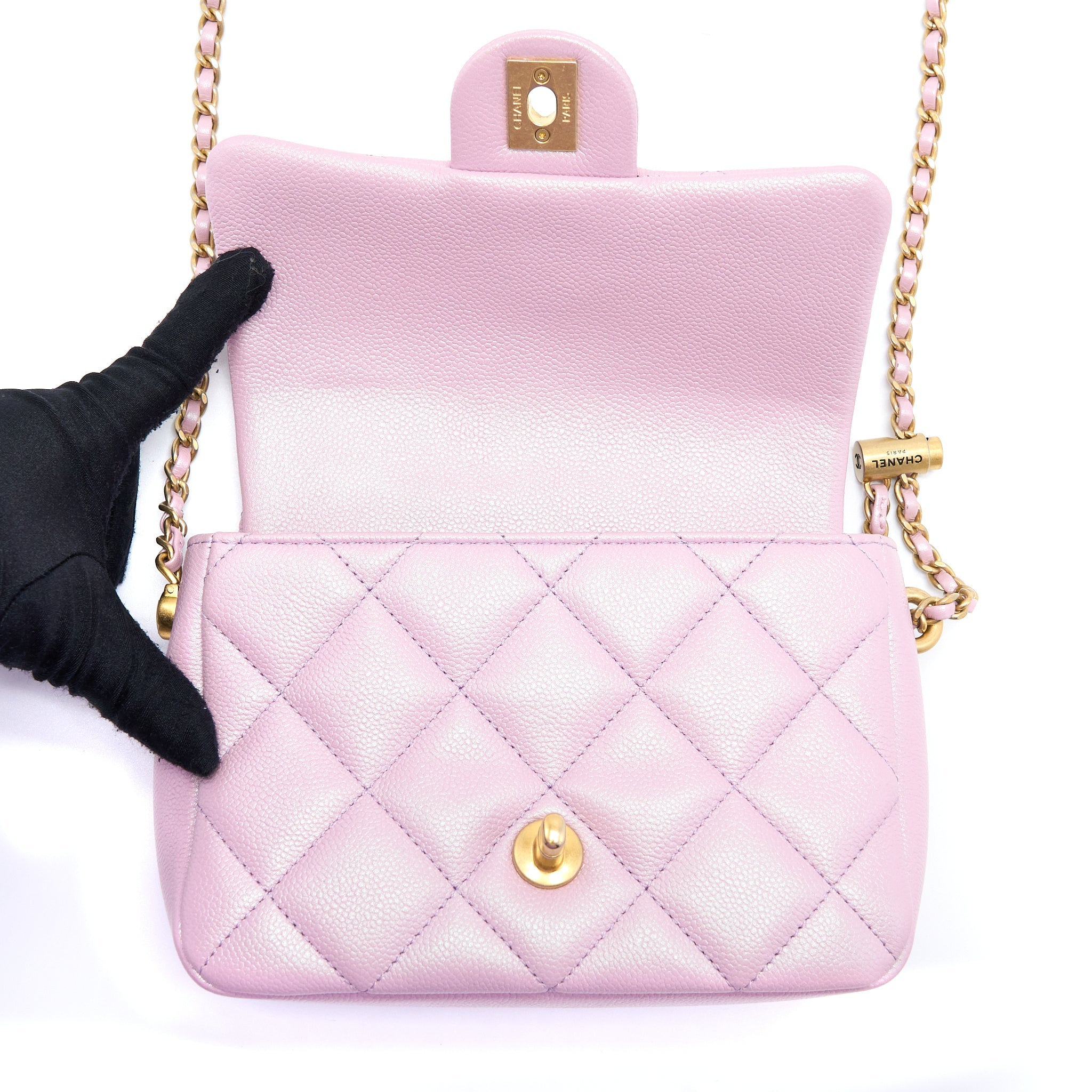 CHANEL 21K MY PERFECT MINI FLAP BAG CAVIAR PINK GHW (MICROCHIP)