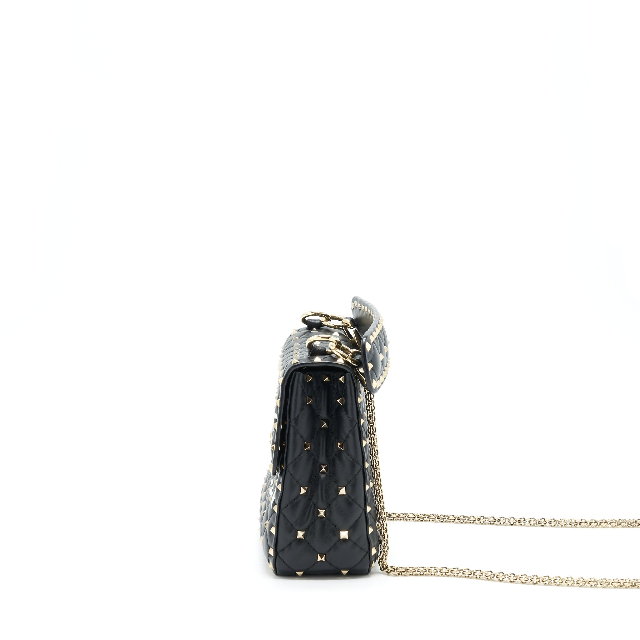 VALENTINO GARAVANI MEDIUM ROCKSTUD SPIKE SHOULDER BLACK LETTER PRINT LGHW