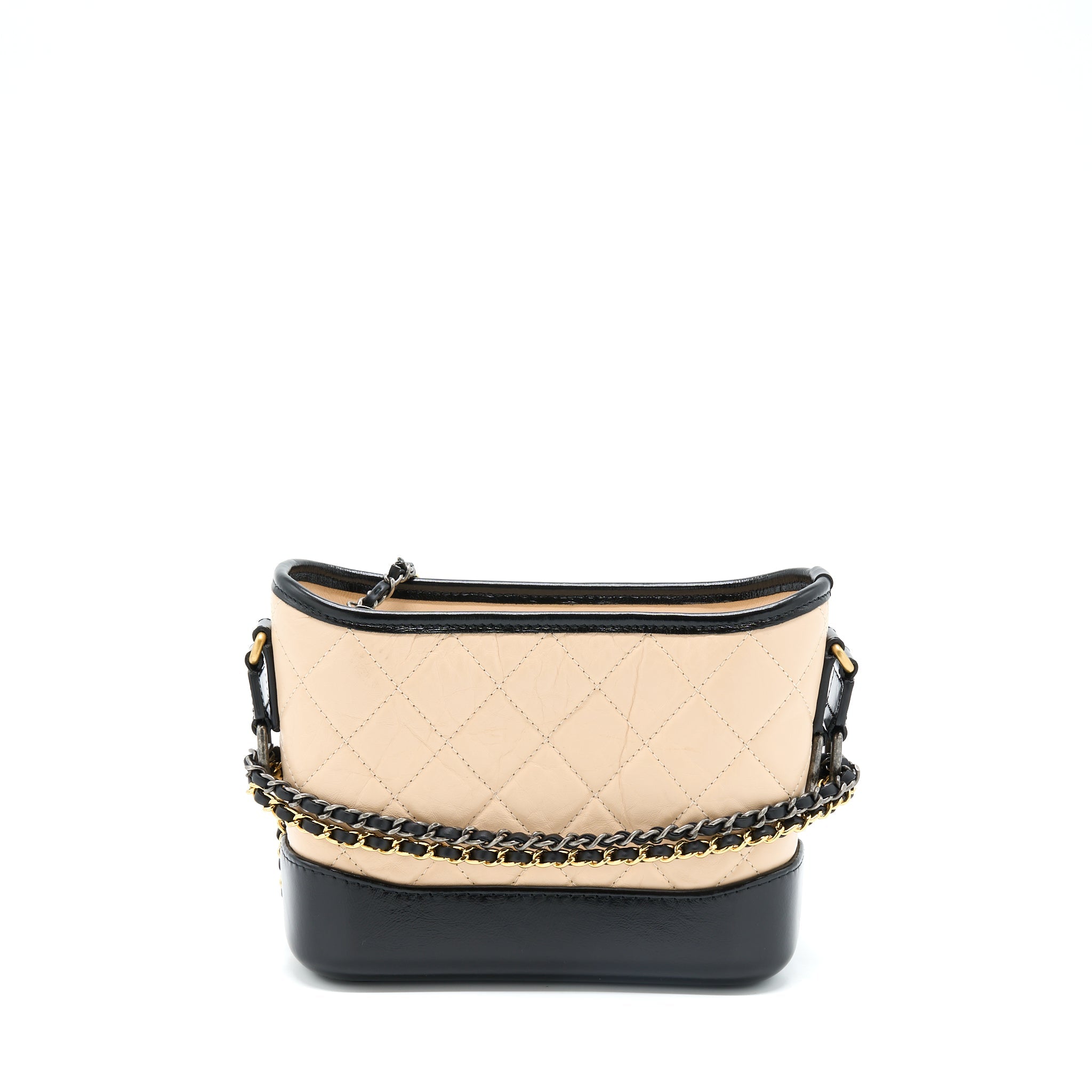 CHANEL SMALL GABRIELLE HOBO BAG AGED CALFSKIN LIGHT BEIGE/BLACK MULTICOLOUR HARDWARE