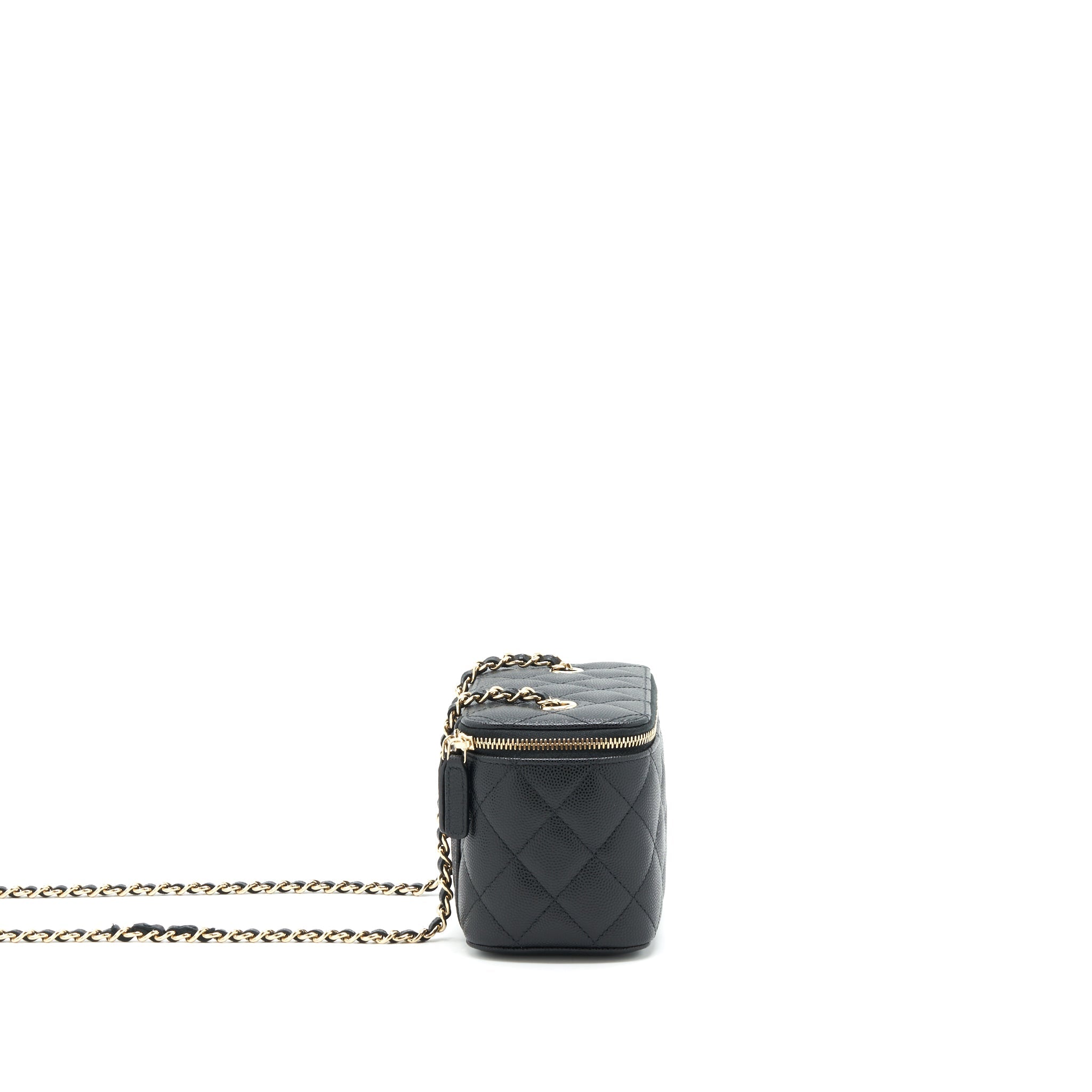 CHANEL CAVIAR LONG VANITY CASE WITH CHAIN CAVIAR BLACK LGHW
