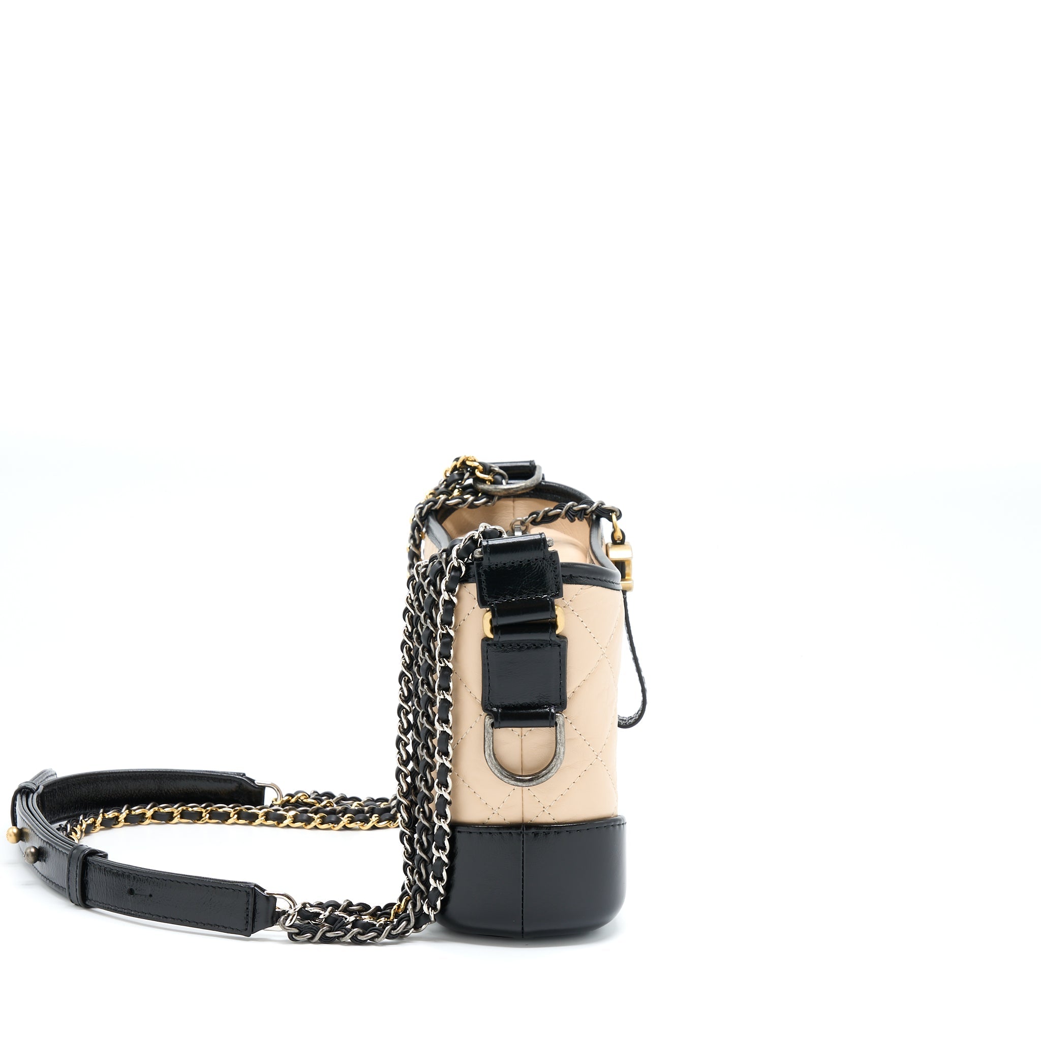 CHANEL SMALL GABRIELLE HOBO BAG AGED CALFSKIN LIGHT BEIGE/BLACK MULTICOLOUR HARDWARE
