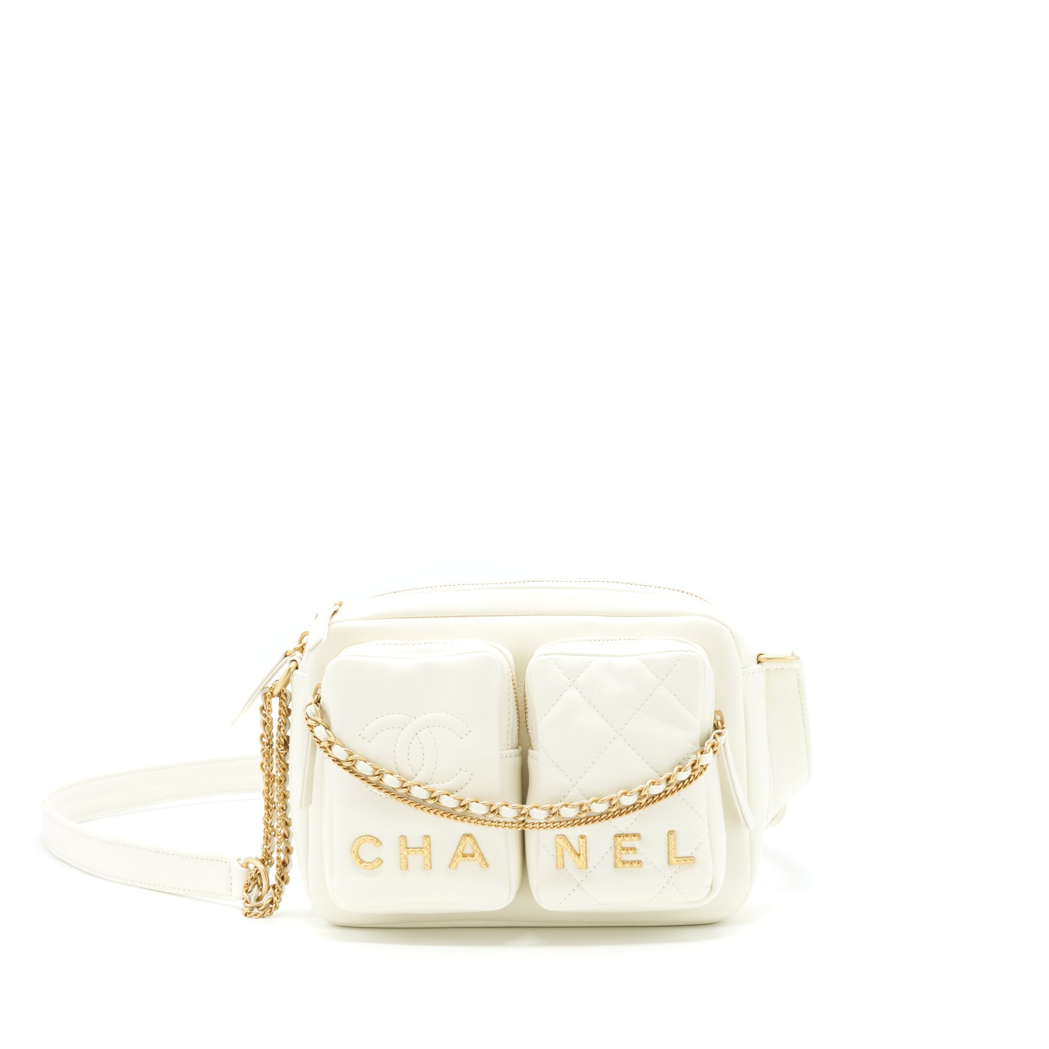 CHANEL 22C CAMERA BAG CALFSKIN WHITE GHW (MICROCHIP)