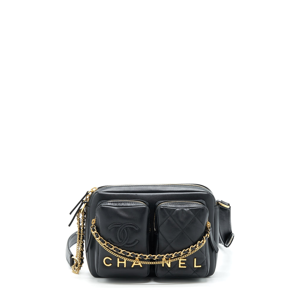 CHANEL 22C CAMERA BAG CALFSKIN BLACK GHW(MICROCHIP)