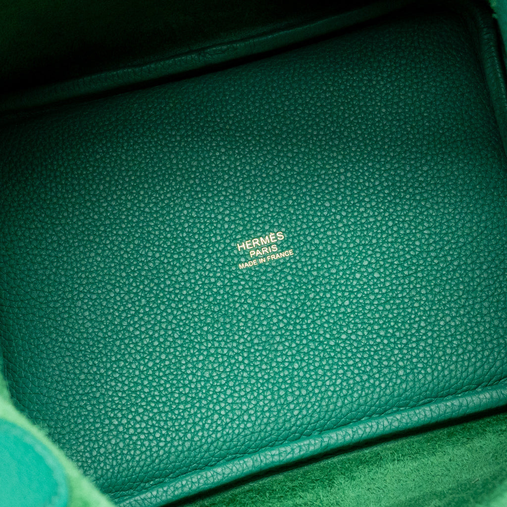 HERMES PICOTIN 18 LOCK BAG TAURILLON MAURICE VERT JADE GHW
