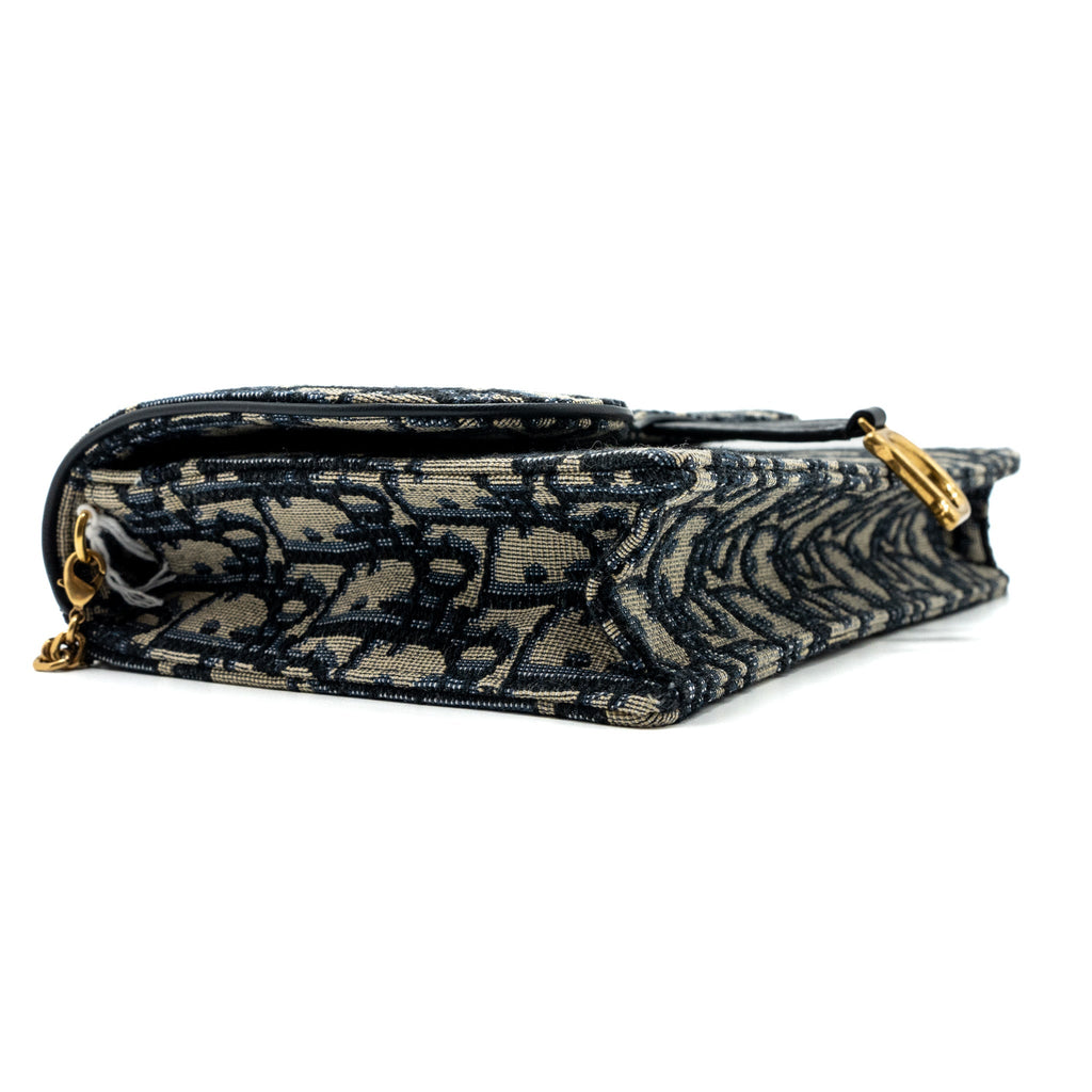 DIOR SADDLE POUCH BLUE DIOR OBLIQUE JACQUARD CANVAS GHW